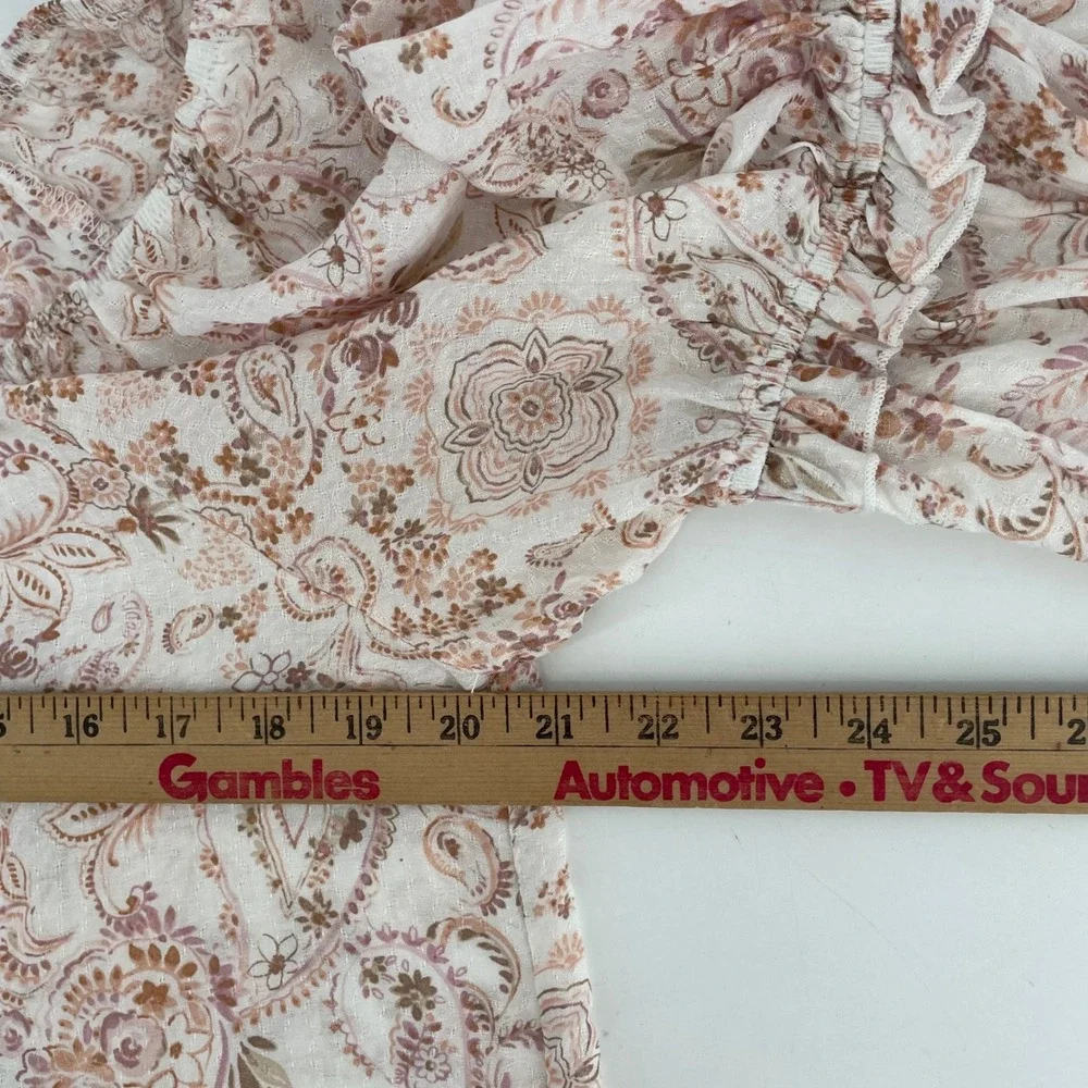 Peasant Blouse Womens Medium Pink Paisley Boho‎ Bell Sleeve Cottagecore Ethereal